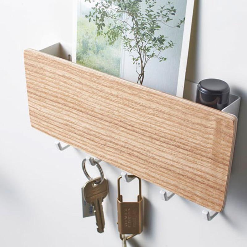 Wall-Mounted Wooden Storage Rack Key Hanger